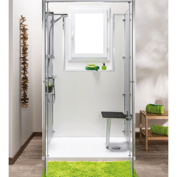 cabine de douche avec contournement de fenêtre